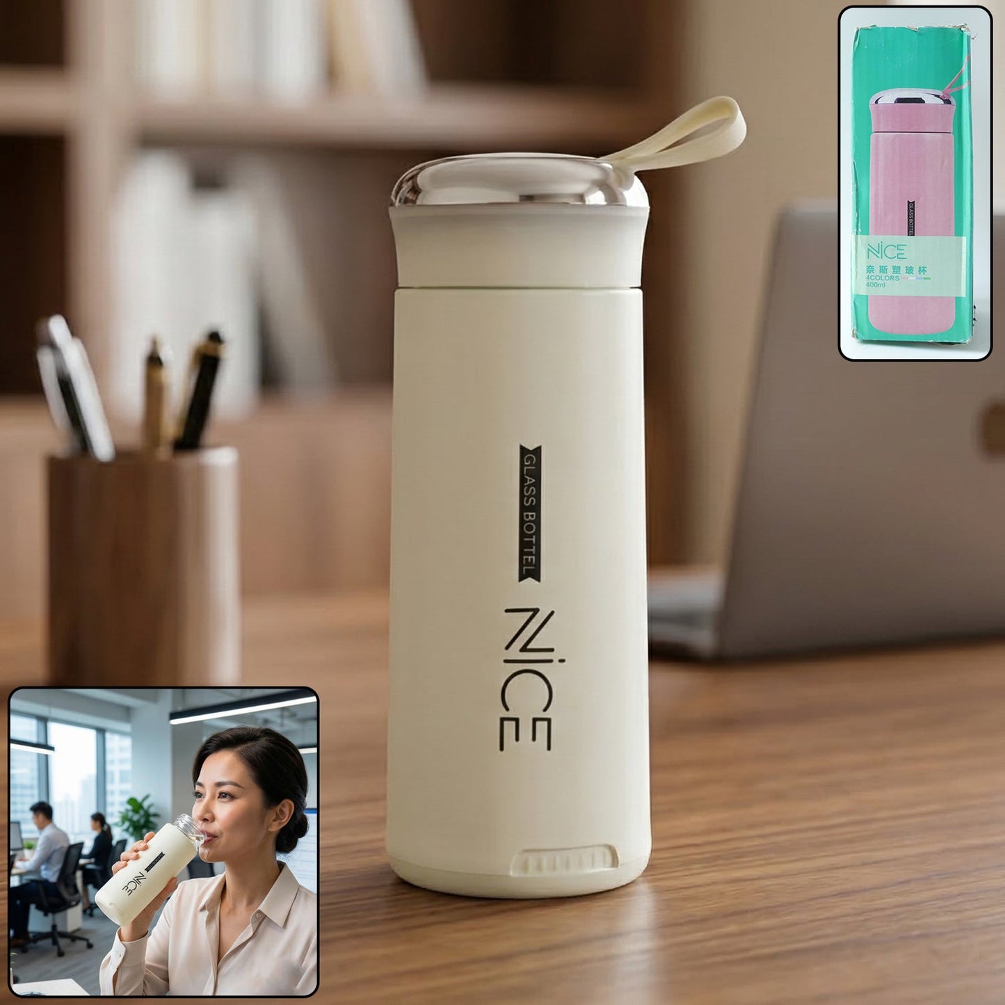 Nice Glass Water Bottle 400 ML Approx