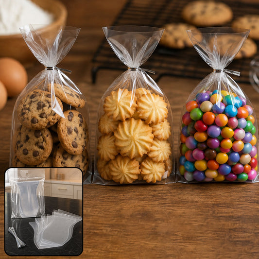 Clear Cookie Bags, Gift Bag Clear Flat Treat Bags (50 Pc Set)