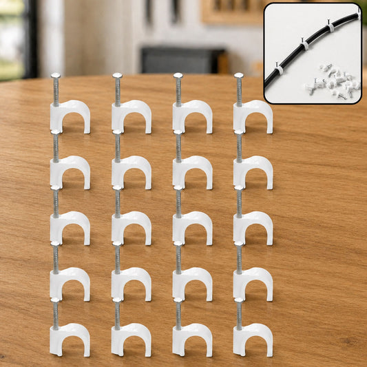 Wire Wall Clips, Plastic Cable Clips Round Wire Pins with Steel Nail (20 Pcs Set)