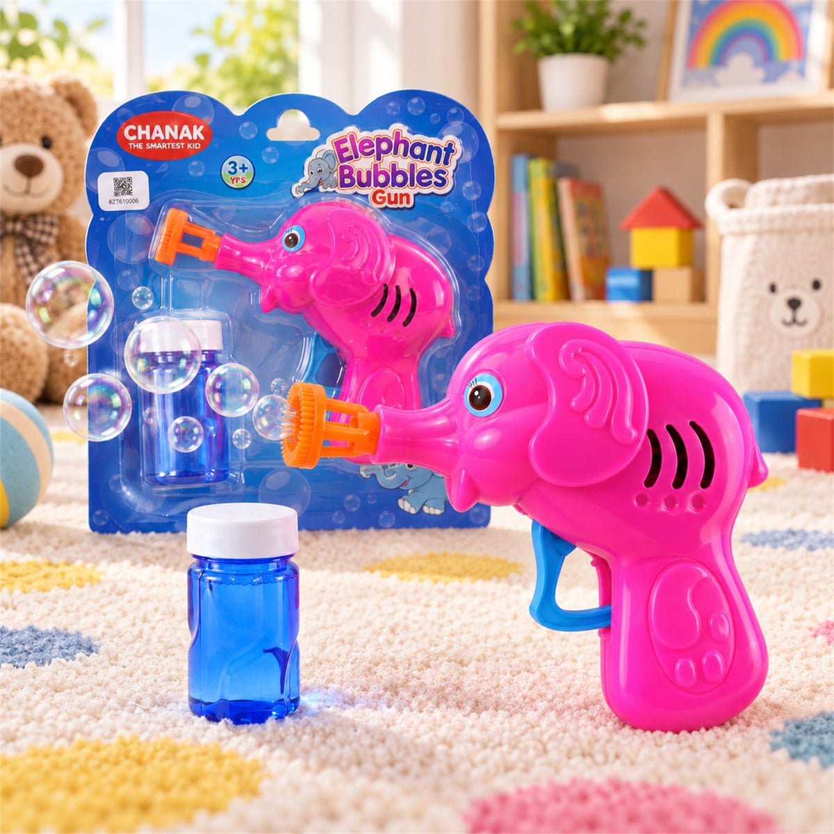 Elephant Bubble Gun Toy With Bubble Solution For Kids Outdoor Play (1 Set)