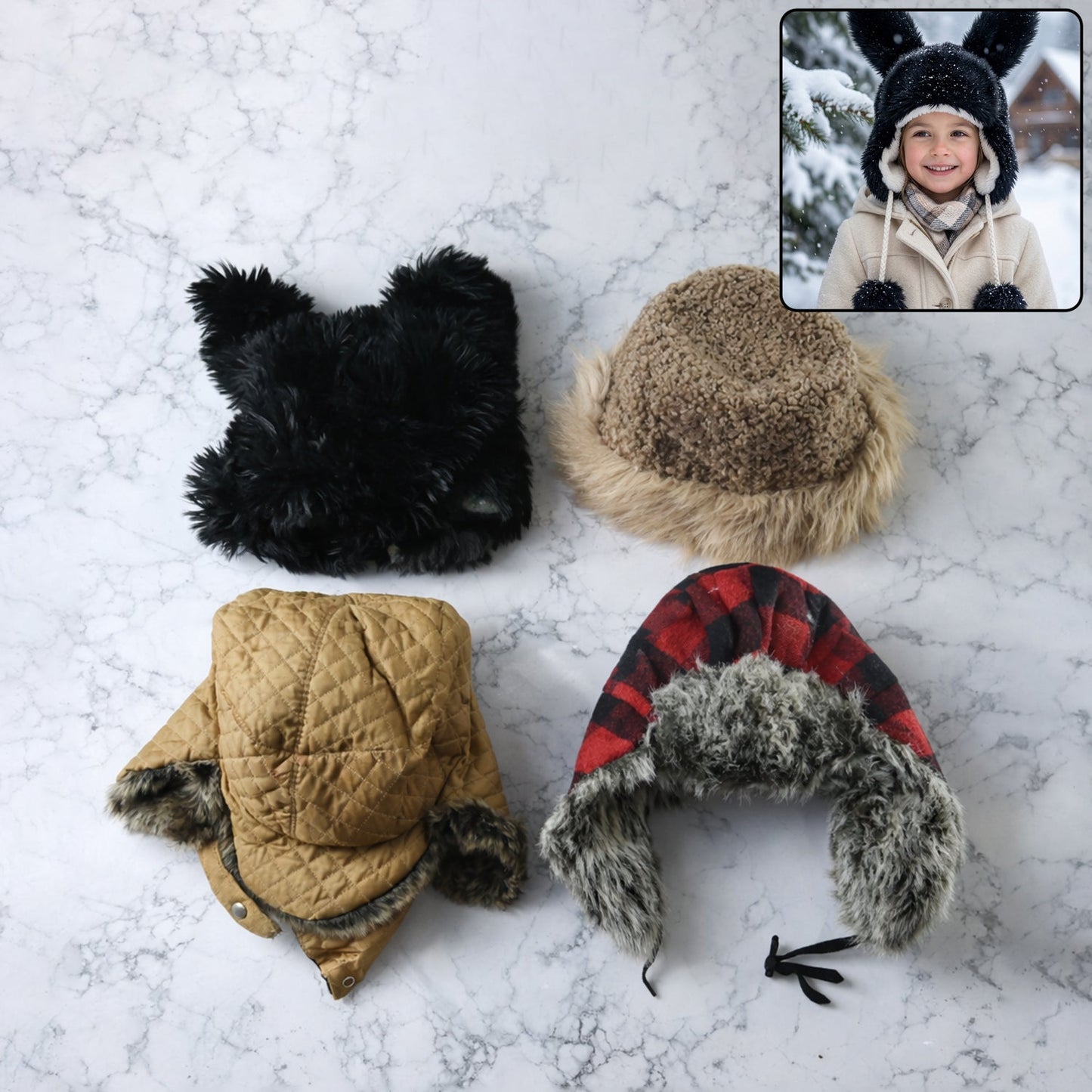 Kids Winter Fur Lined Warm Cap with Ear Flap and Stylish (1 Pc, Mix Design)