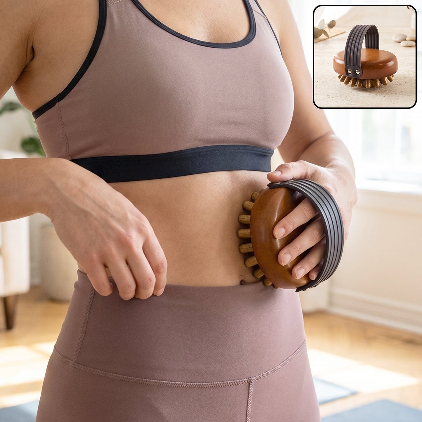 Handheld Wooden Anti Cellulite Body Massager Brush with Strap (1 Pc)