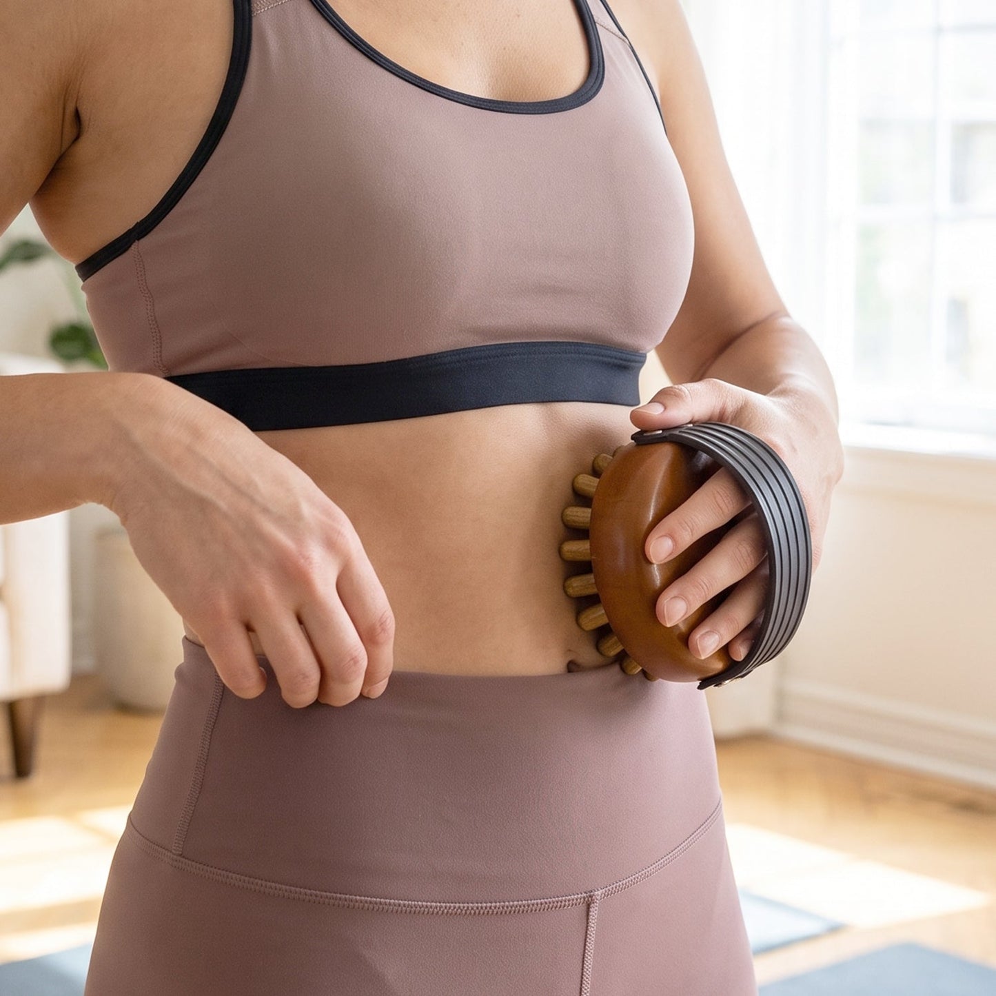 Handheld Wooden Anti Cellulite Body Massager Brush with Strap (1 Pc)