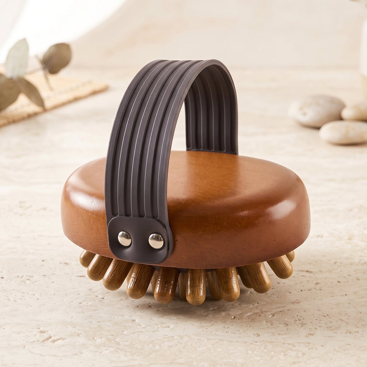 Handheld Wooden Anti Cellulite Body Massager Brush with Strap (1 Pc)