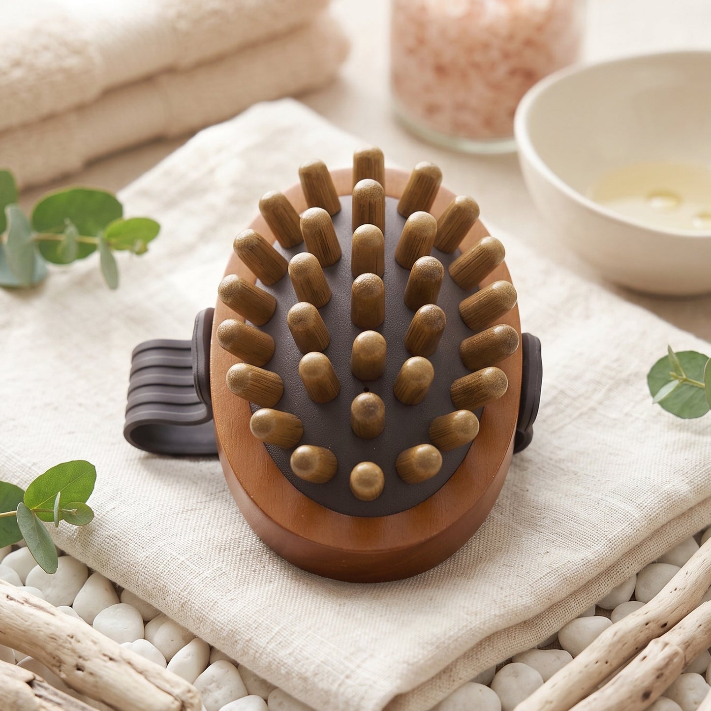 Handheld Wooden Anti Cellulite Body Massager Brush with Strap (1 Pc)