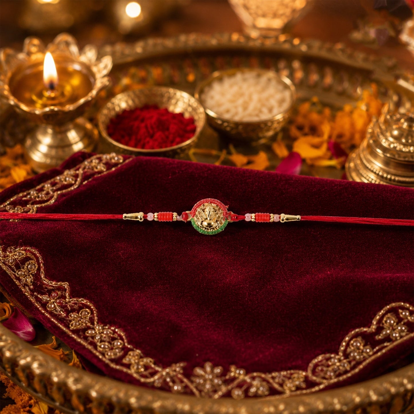 Side view of the Mini Lord Ganesha Designer Rakhi
