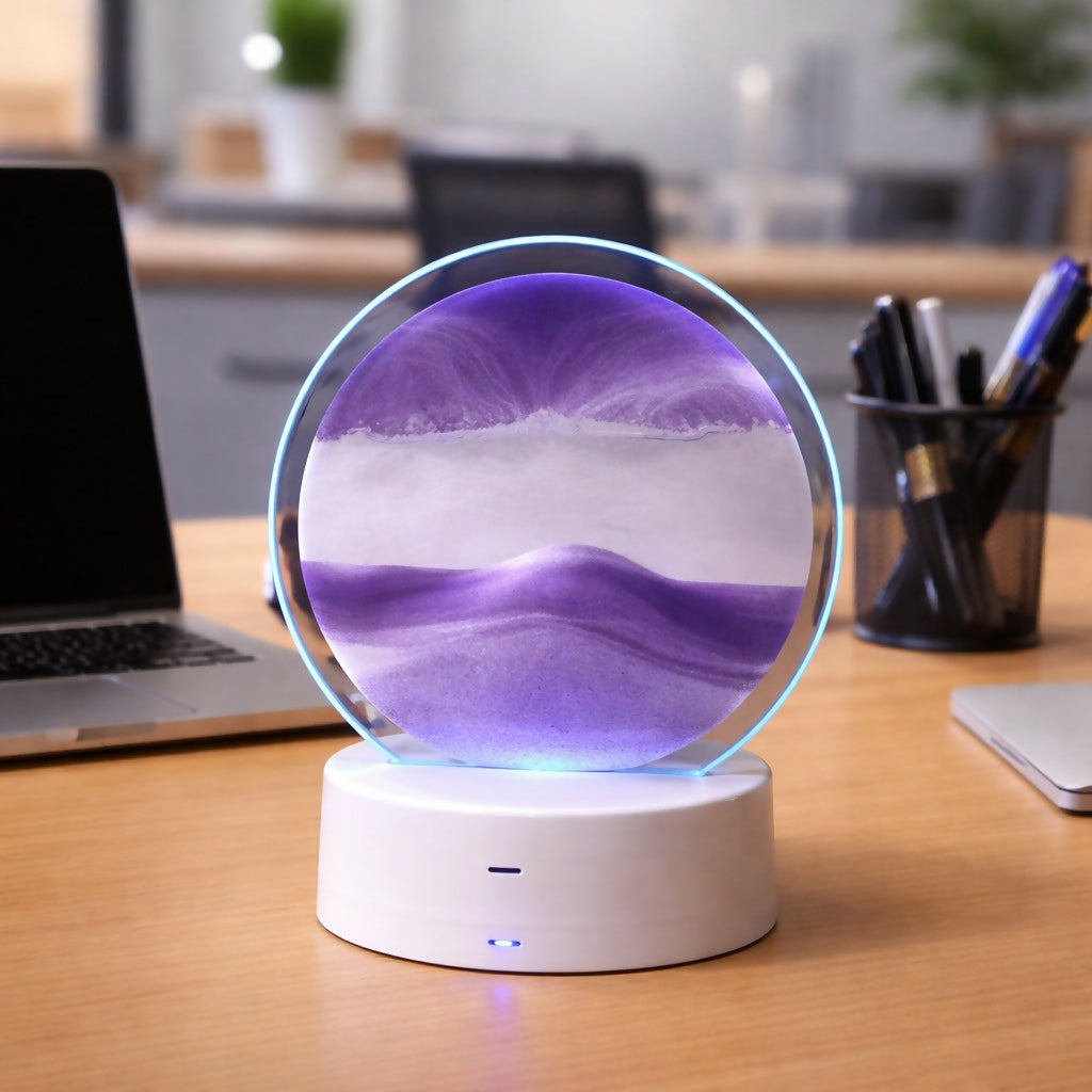 Purple Round Moving Sand Art LED Lamp Decorative Night Light