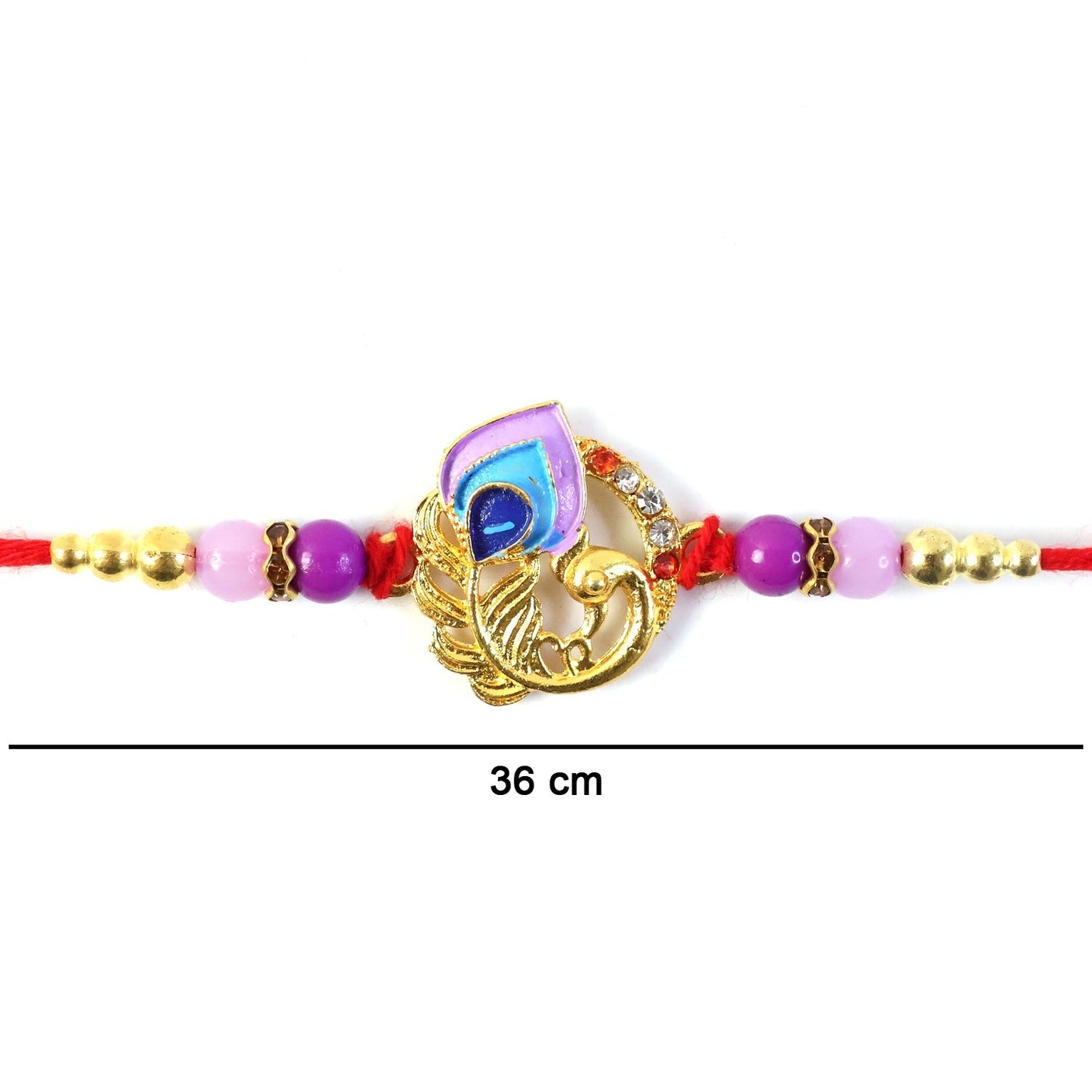 Designer Peacock Rakhi featuring purple and blue hues