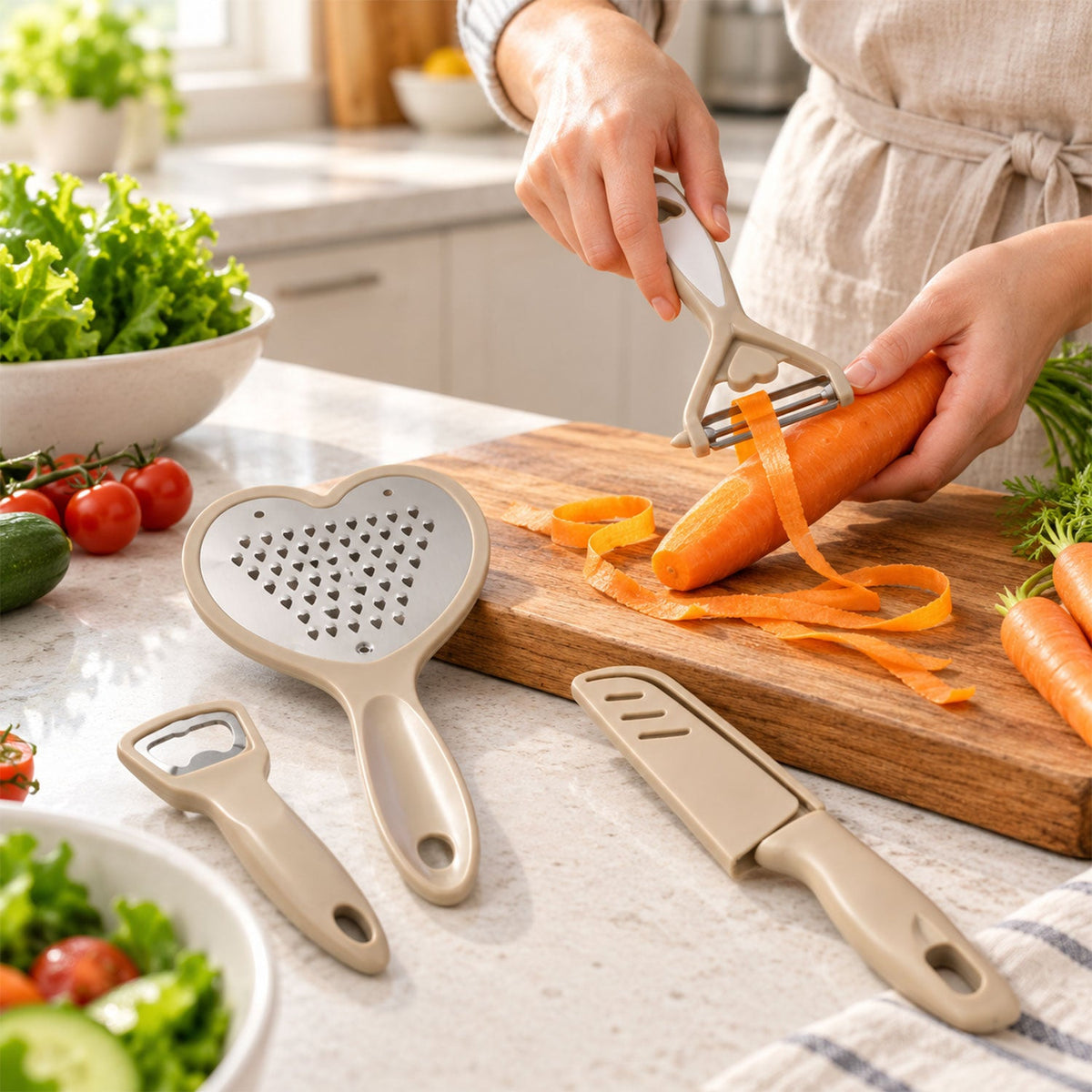 Kitchen Tool Set with Grater Peeler Bottle Opener and Covered Knife (4 In 1)