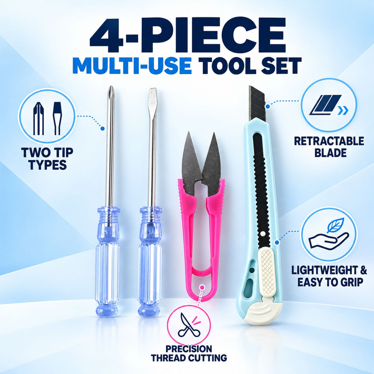 Mini Tool Kit with Screwdrivers Cutter and Thread Snips for Home (4 In 1)
