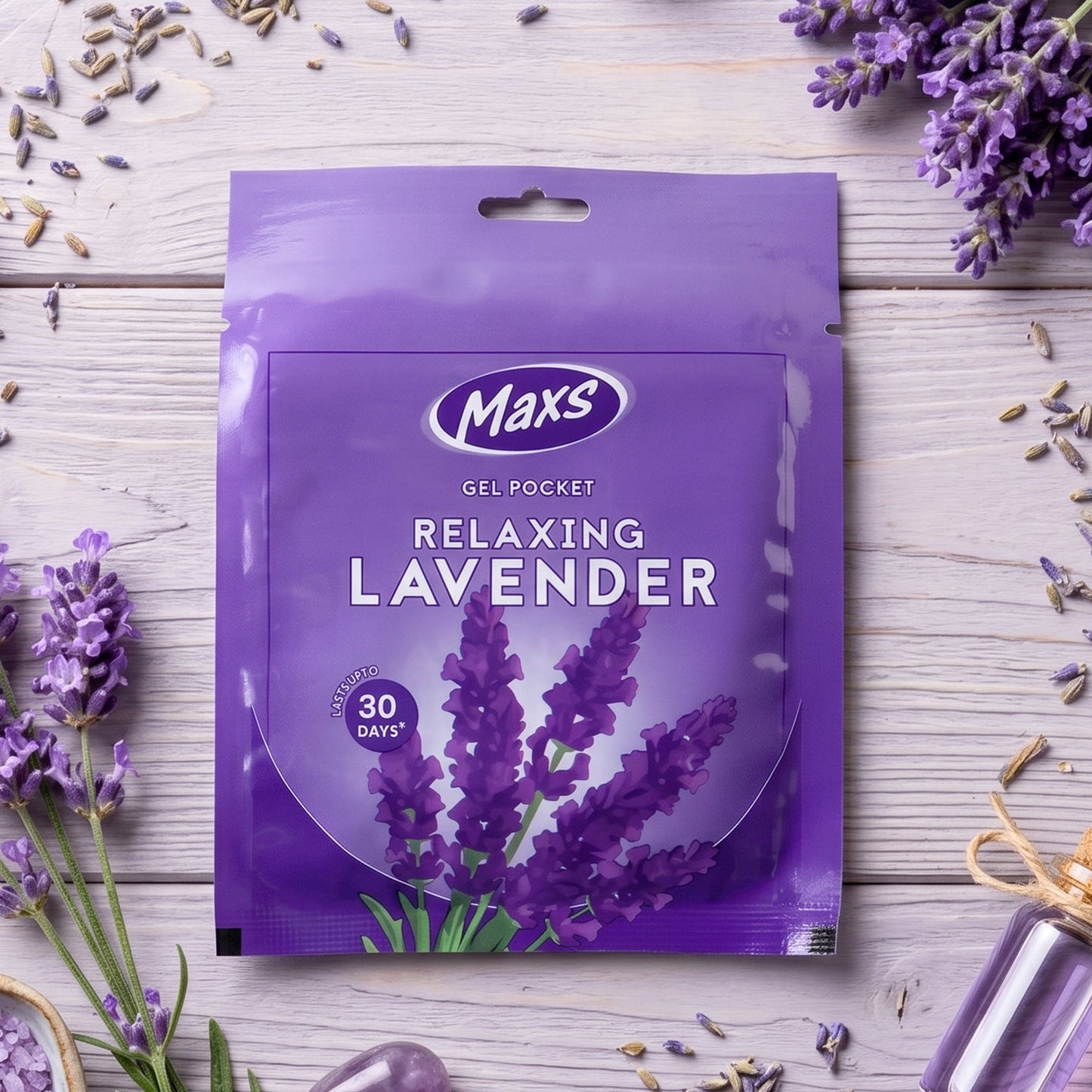 Maxs Relaxing Lavender Gel Air Freshener Pocket Long Lasting 10 Gm