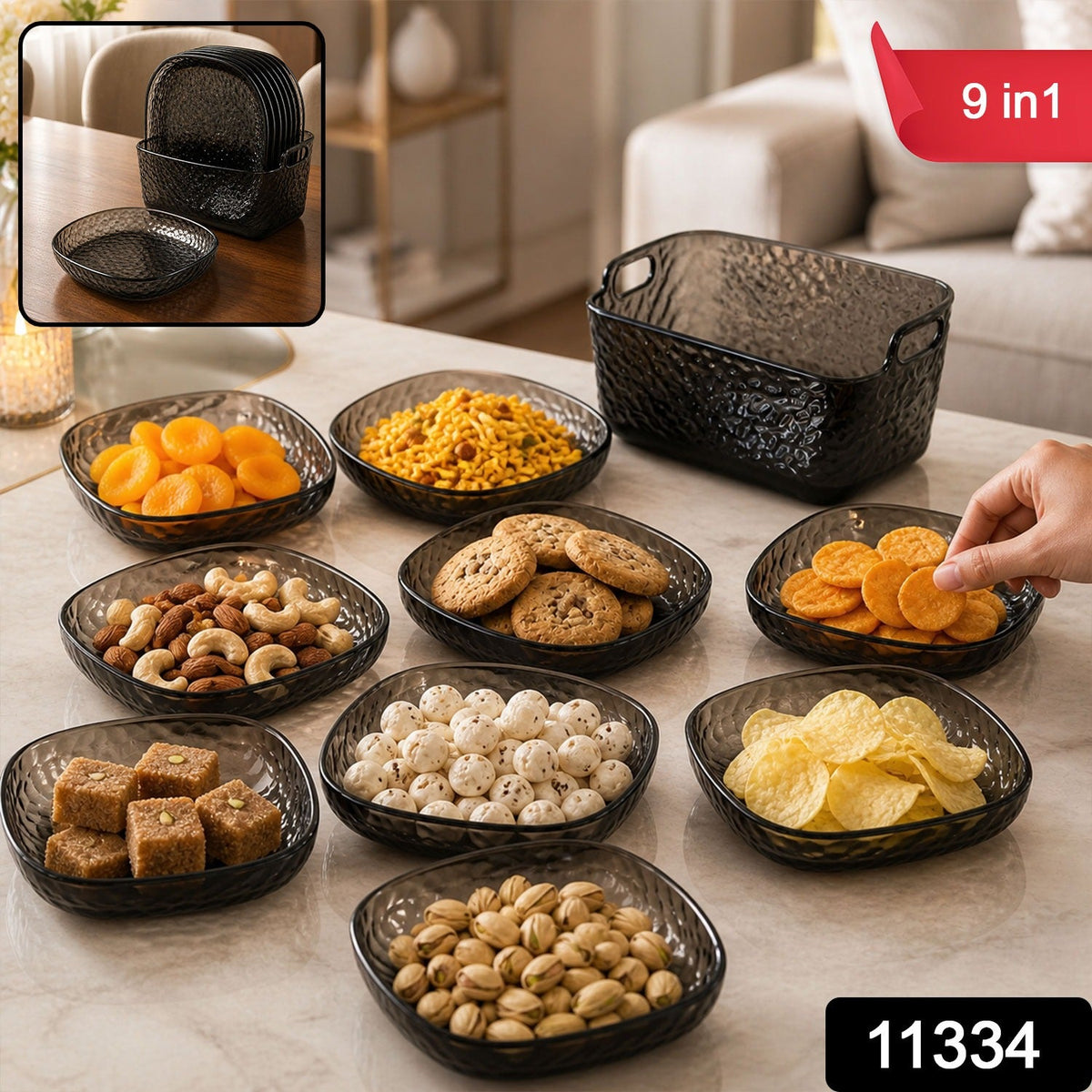 9 in 1 Serving Plate Set for Dining Table with Compartments
