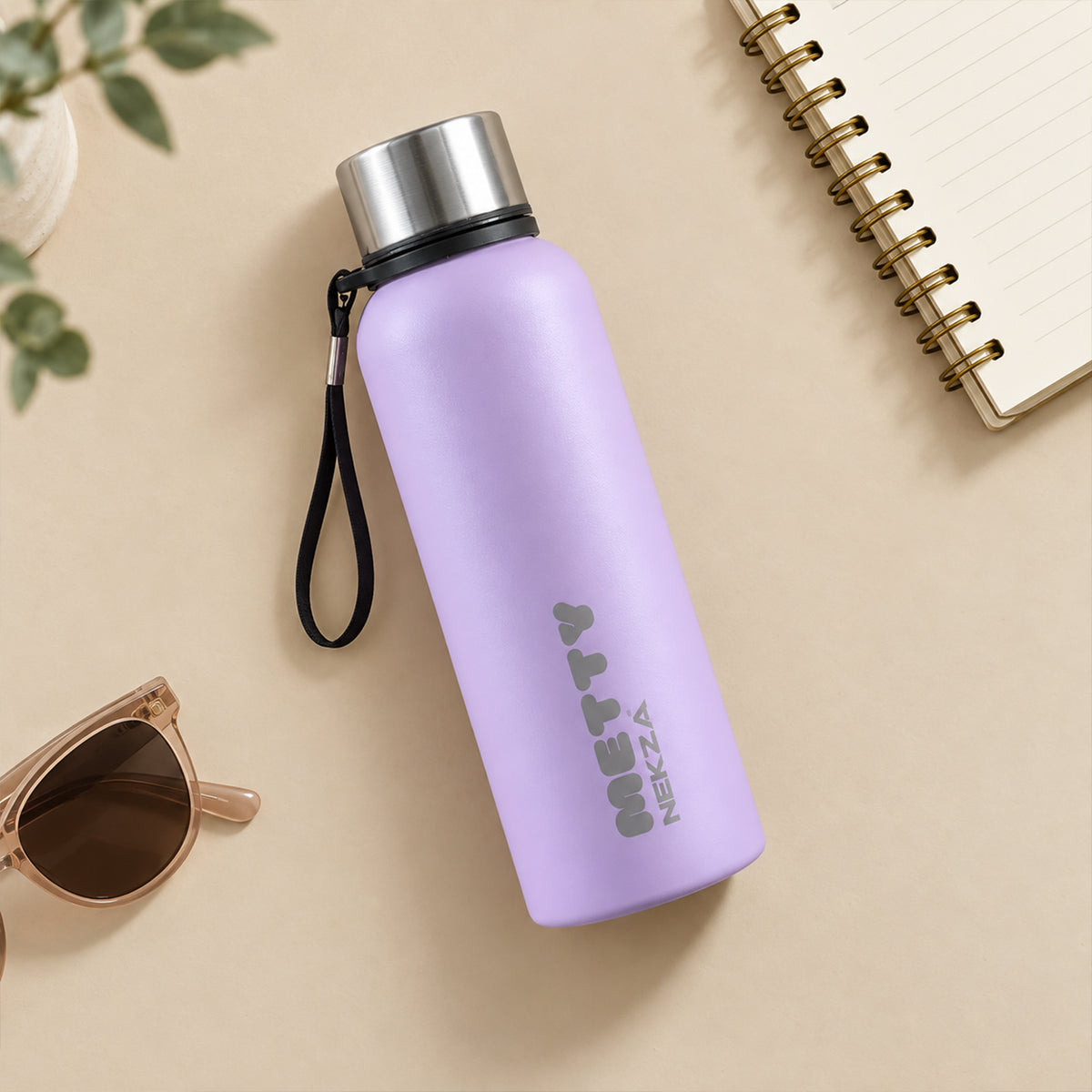 Metty Stainless Steel Water Bottle with Screw Cap and Carry Strap (750 ML)