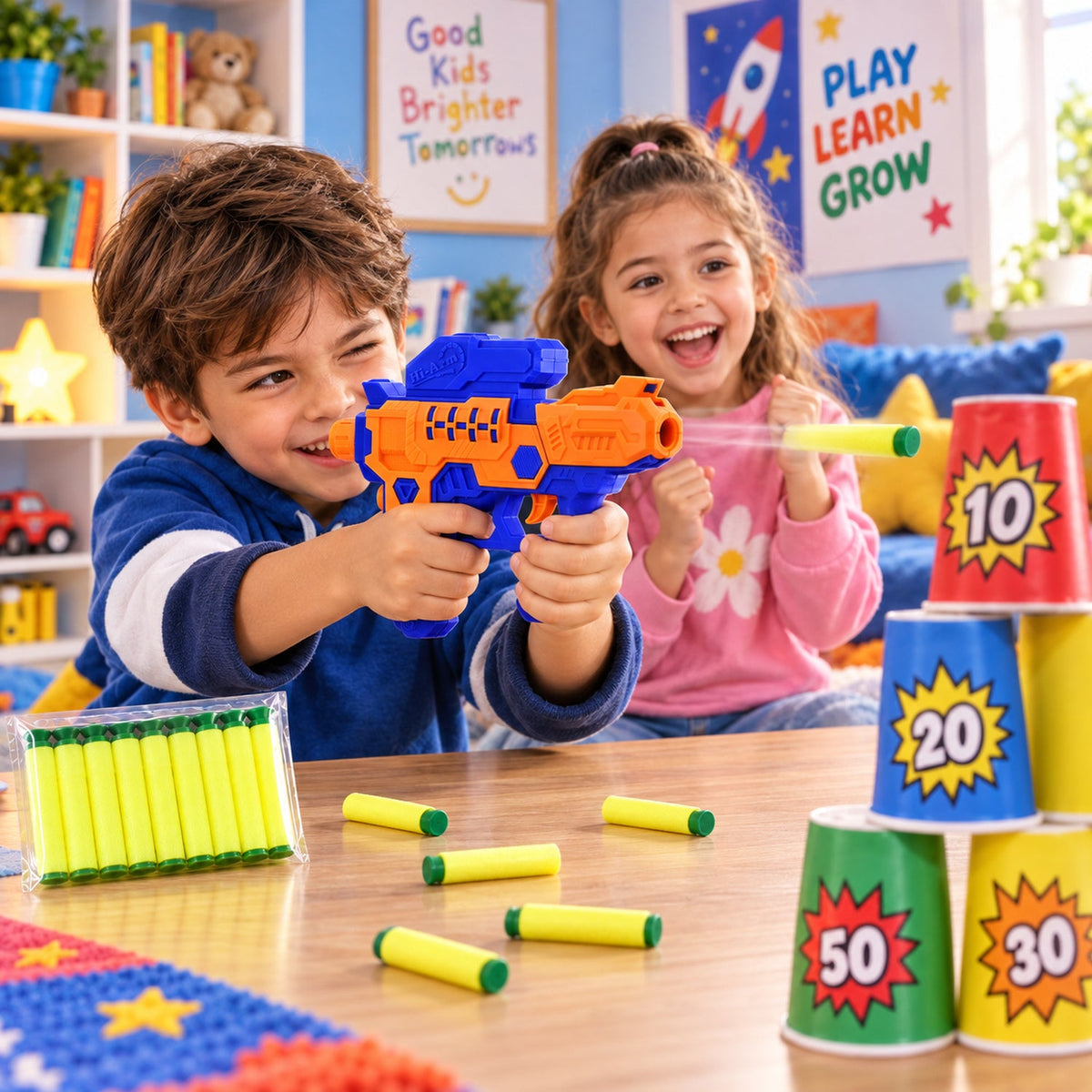 Soft Foam Bullet Toy Gun Blaster With Grip Handle For Target Play (1 Set)