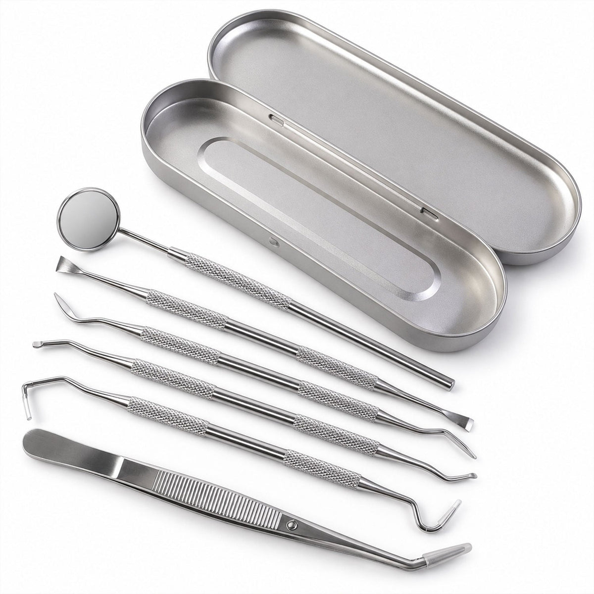 Stainless Steel Dental Tool Set with Mirror, Tweezers & Travel Case (1 Set)