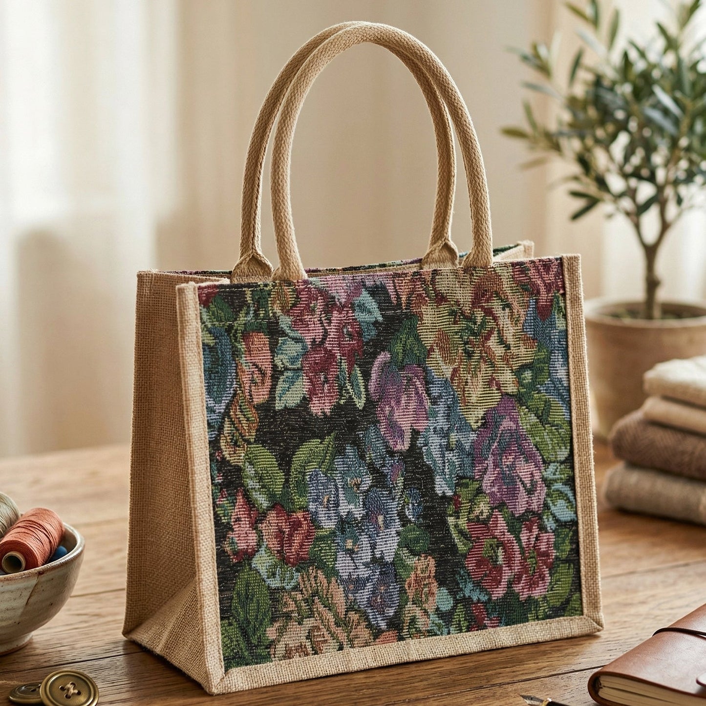 Multipurpose Floral Print Carry Hand Bag 1 Pc 29x33 Cm