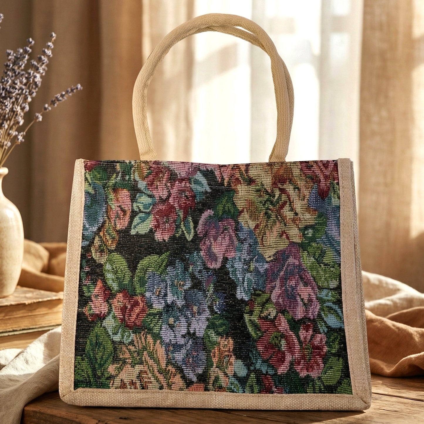 Multipurpose Floral Print Carry Hand Bag 1 Pc 29x33 Cm