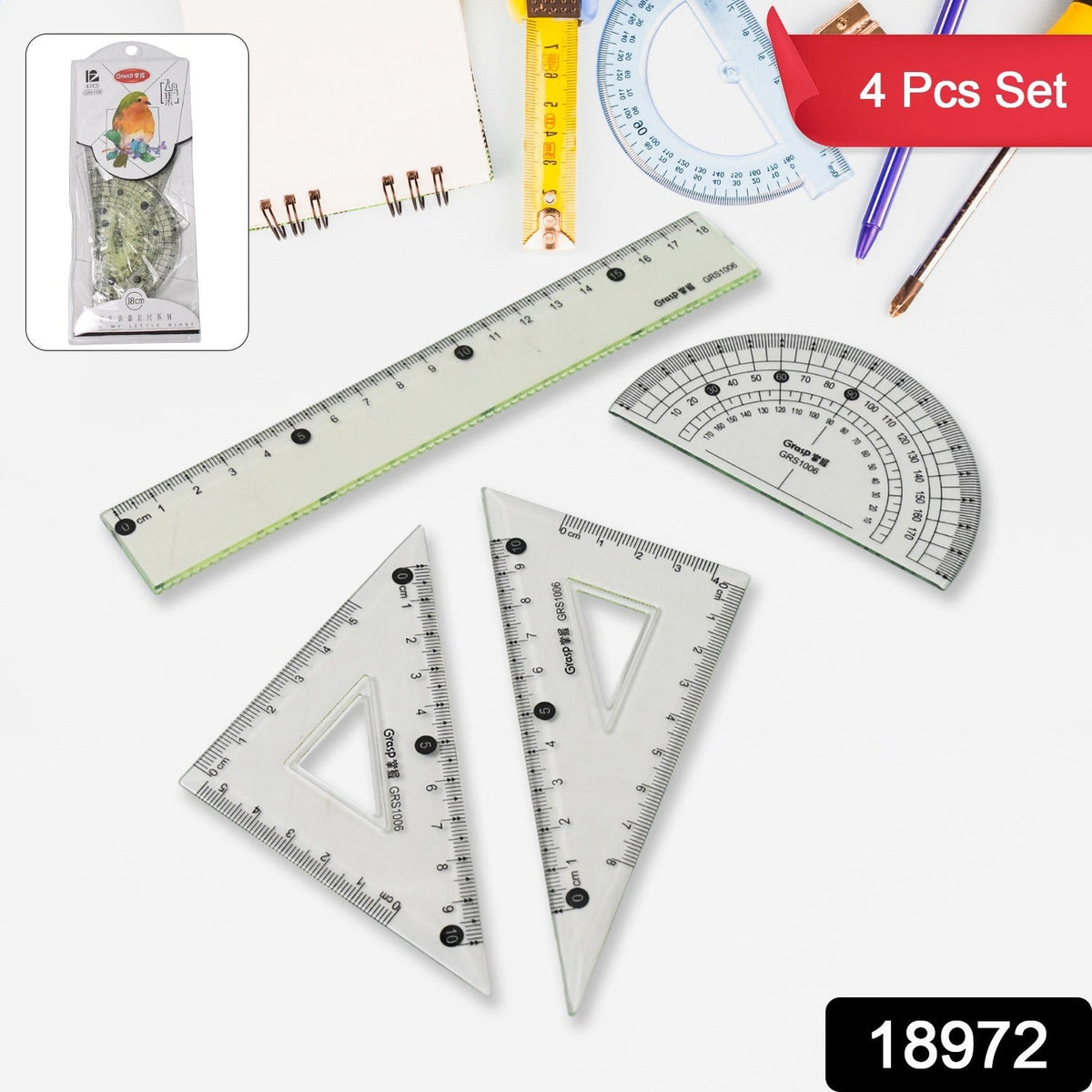 4-Piece Geometry Set, Triangle Ruler Protractor Straight Ruler– Natation.in