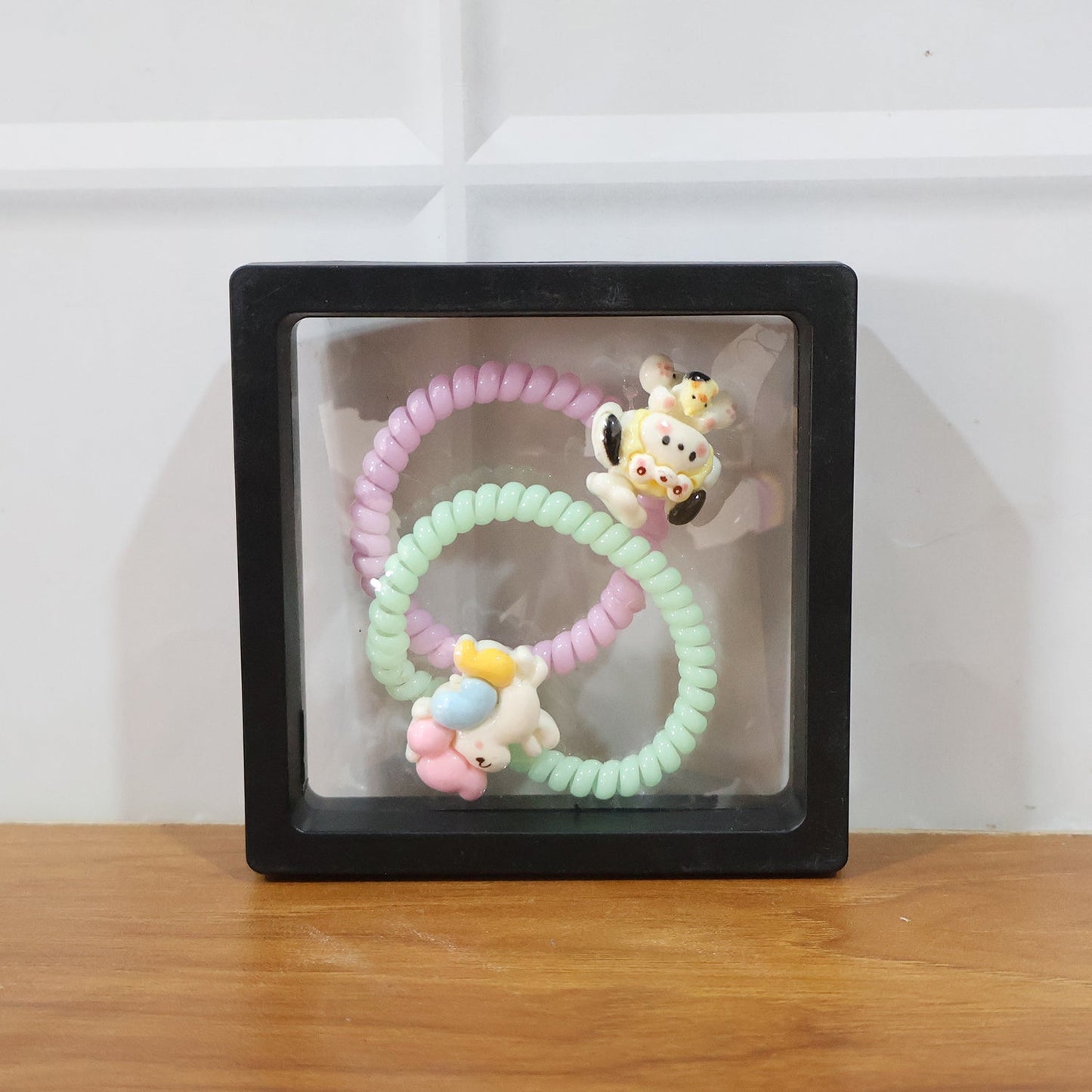 Cute Cartoon Charm Coil Hair Bands (2 Pc / Display Box)