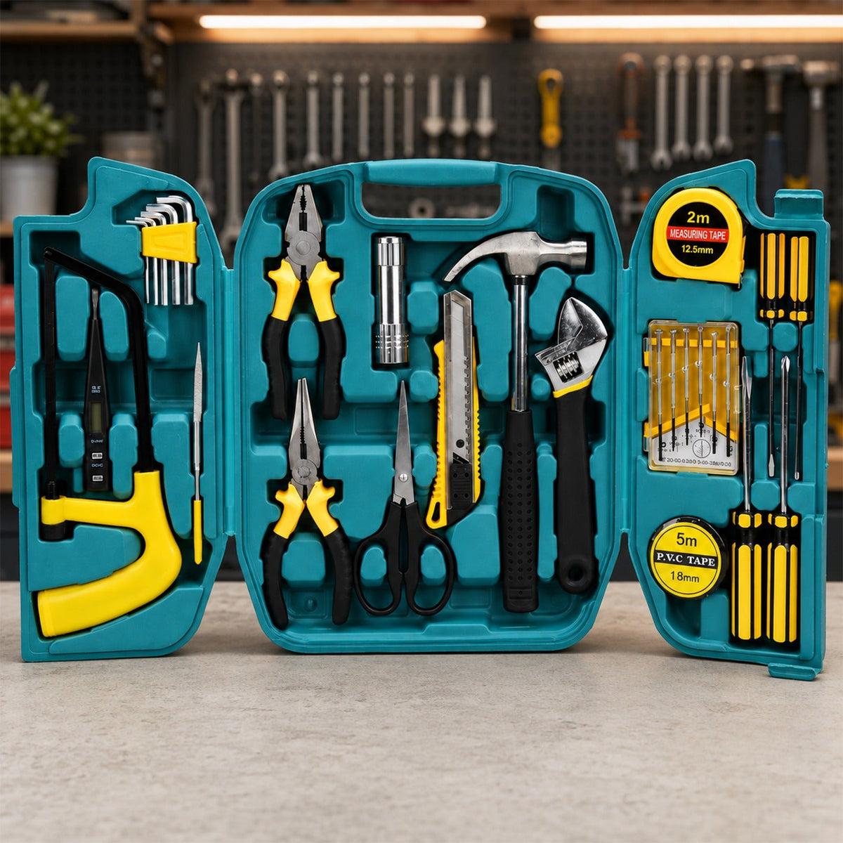 27 Pcs Home Repairing Tool Kit with Hammer Pliers Screwdrivers and Case