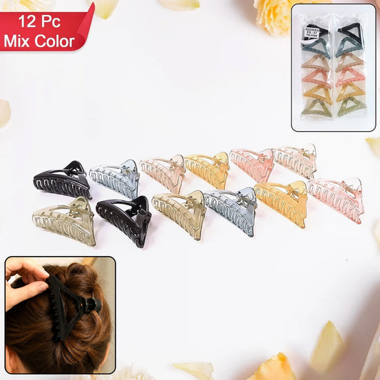 Triangle Shape Mix Color Plastic Hair Claw Clip â€“ 12 Pc Durable Grip for Women and Girls