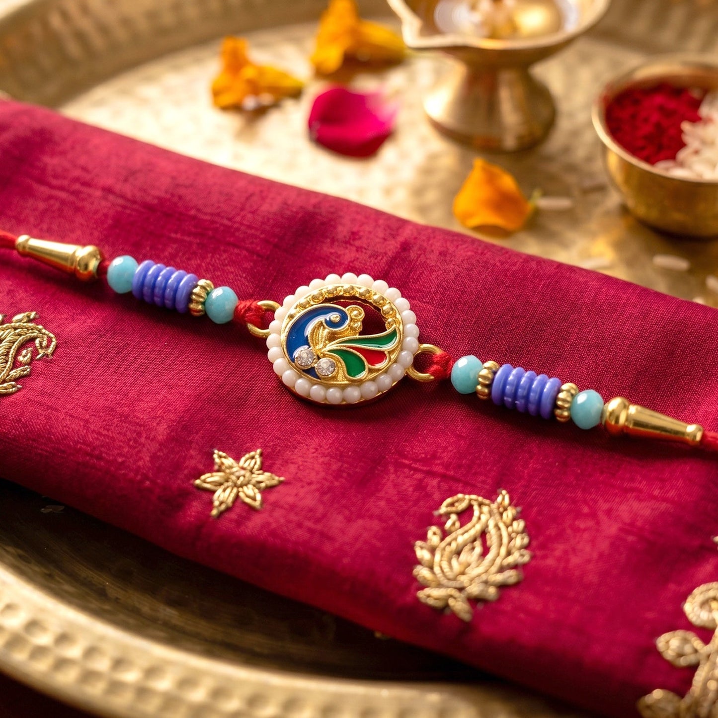 Peacock pearl rakhi with festive appeal for Brother