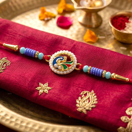 Peacock pearl rakhi with festive appeal for Brother