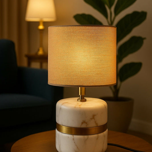 Luxury Marble Base Table Lamp with Warm Fabric Shade Decorative Bedside Room