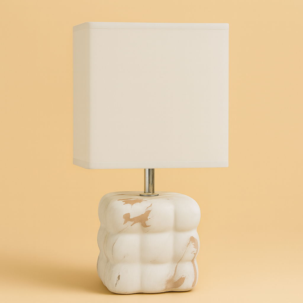 Luxury White Marble-Texture Ceramic Table Lamp with Square Fabric Shade