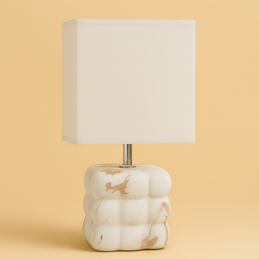 Luxury White Marble-Texture Ceramic Table Lamp with Square Fabric Shade