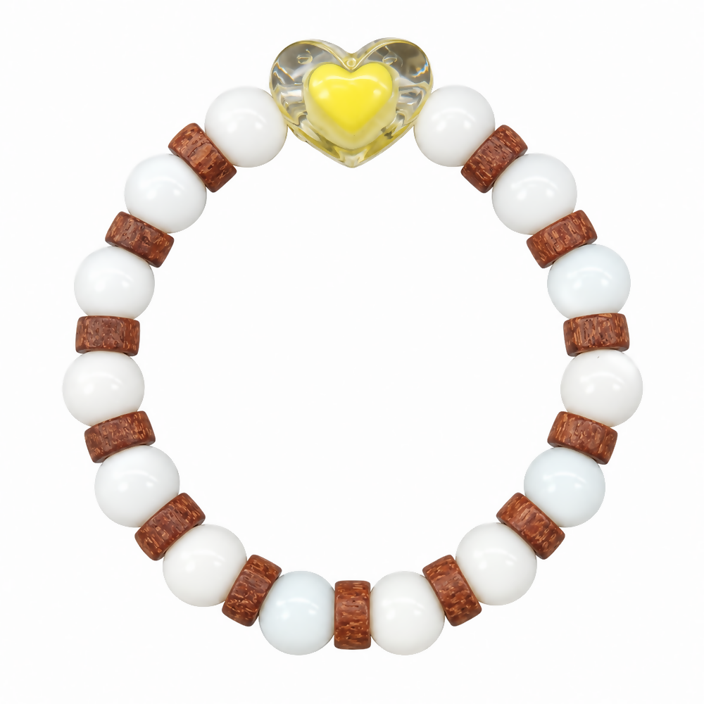 Heart Charm Bracelet with White Beads and Rustic Brown Spacer Details