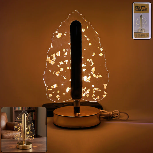 Premium Golden Crystal Leaf-Shaped LED Table Lamp (1 Pc)