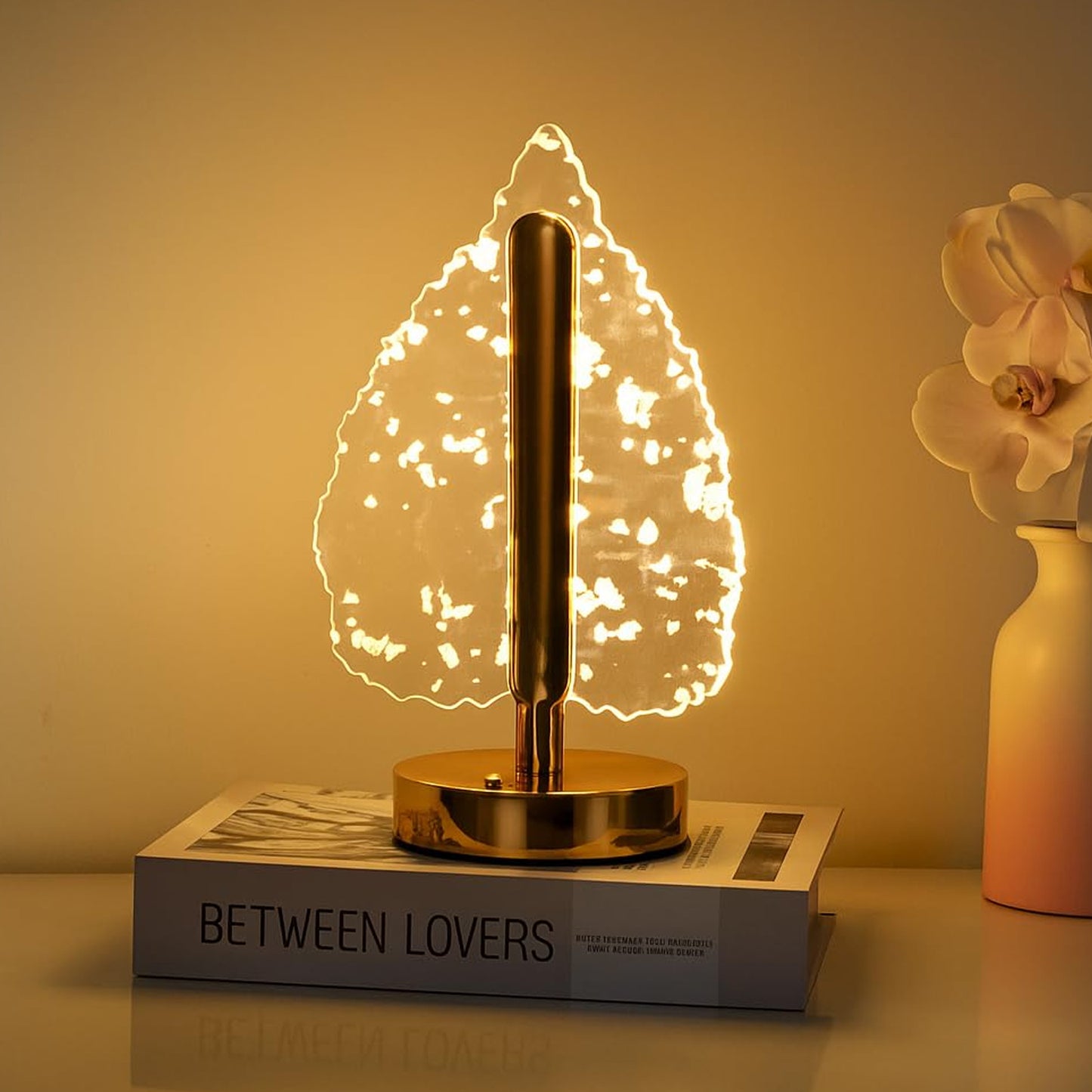 Premium Golden Crystal Leaf-Shaped LED Table Lamp (1 Pc)