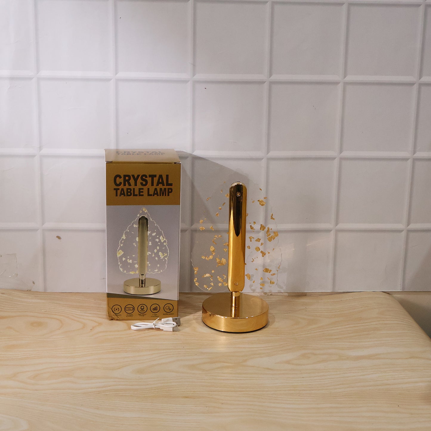 Premium Golden Crystal Leaf-Shaped LED Table Lamp (1 Pc)