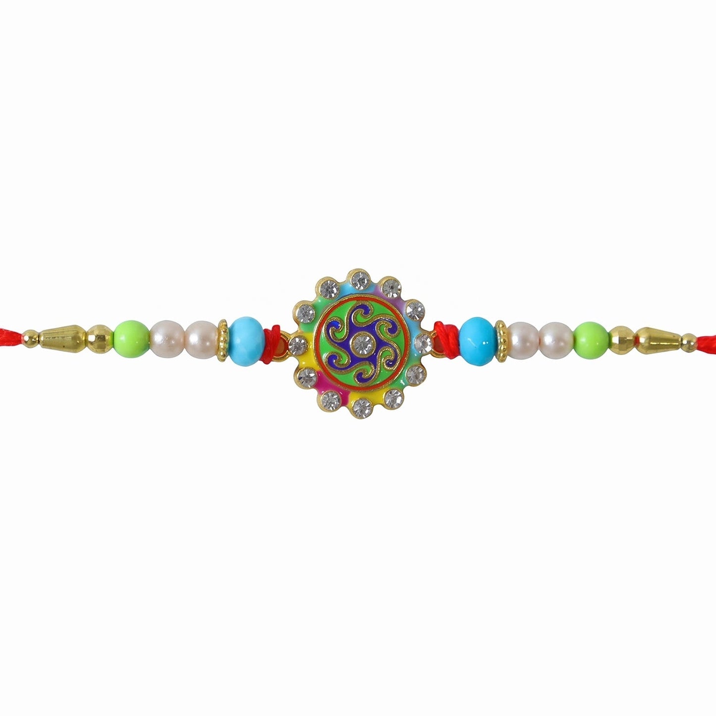 Festive Rakhi with multicolor floral design and beads for siblings