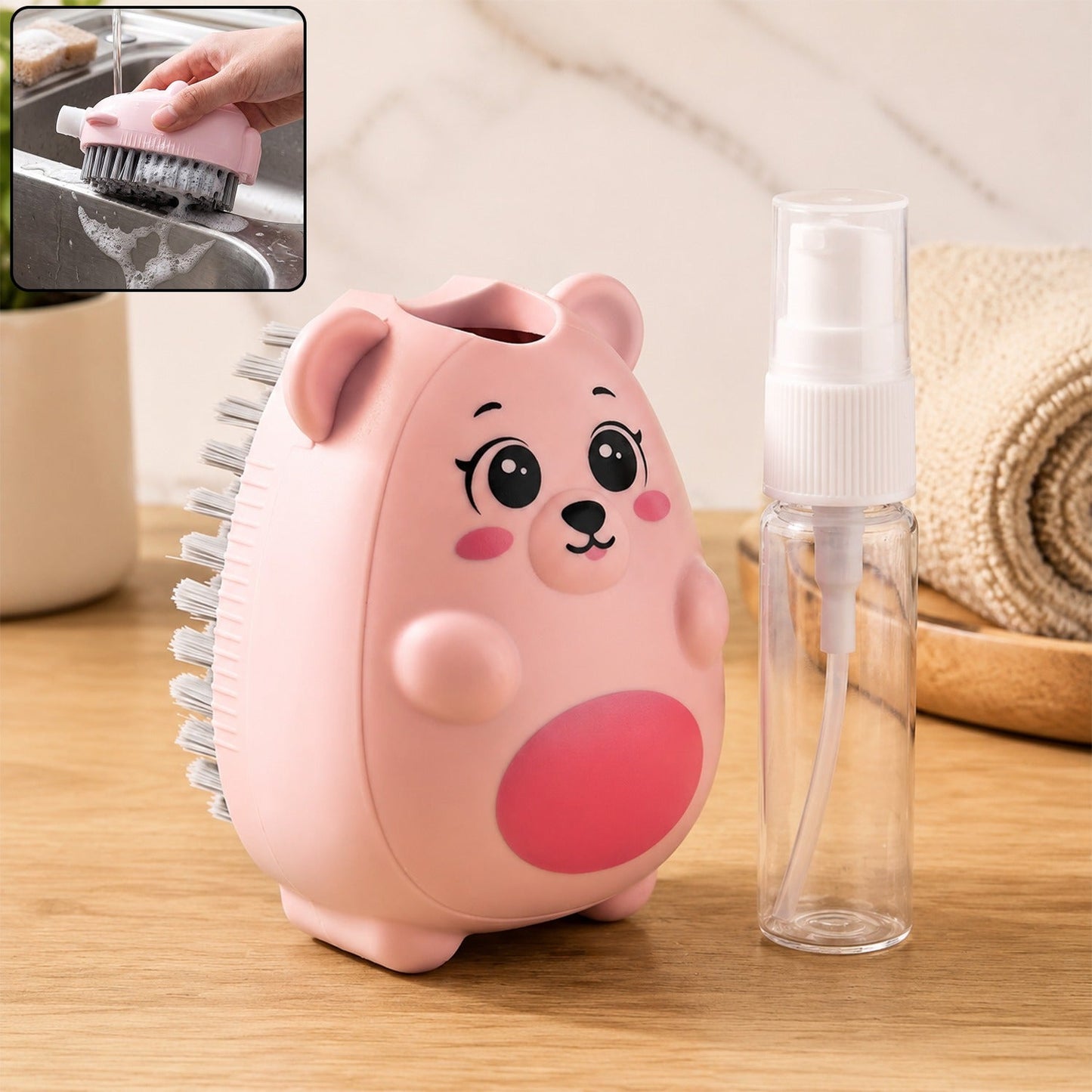Built-In Soap Dispenser Cleaning Brush for Kitchen & Bath