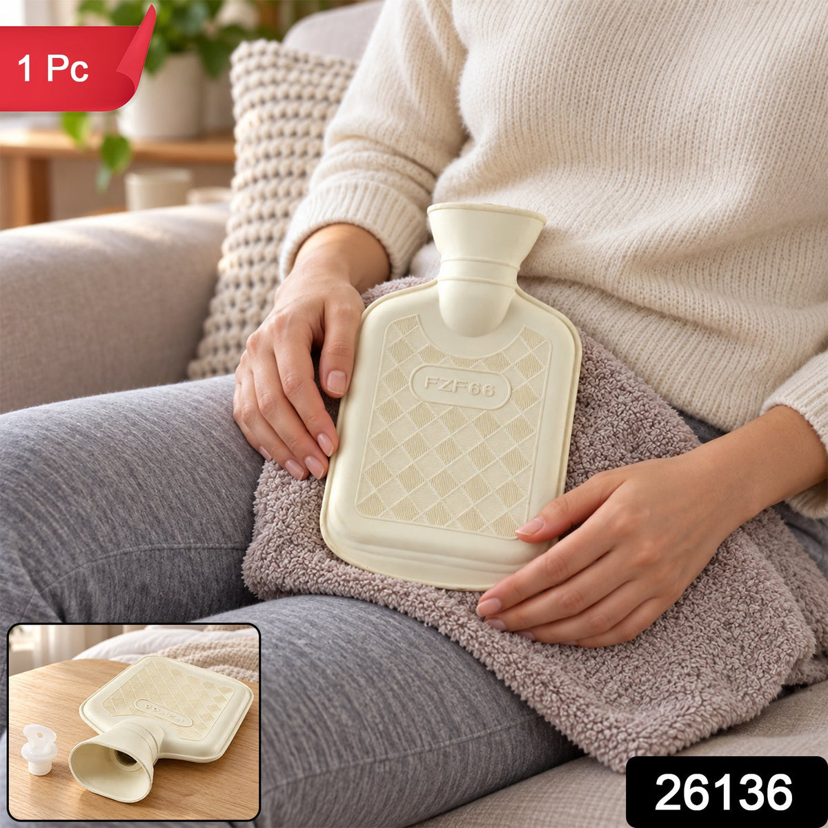 Compact Rubber Hot Water Bag with Textured Surface & Screw Stopper (1 Pc)