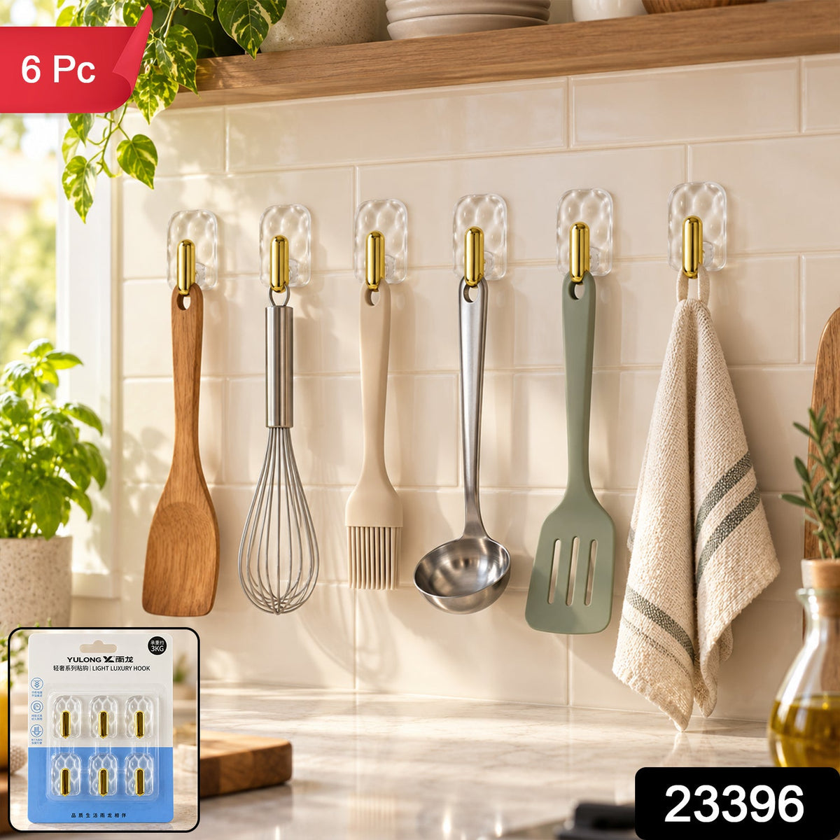 Transparent Self Adhesive Wall Hooks for Kitchen and Home Storage (6 Pc)