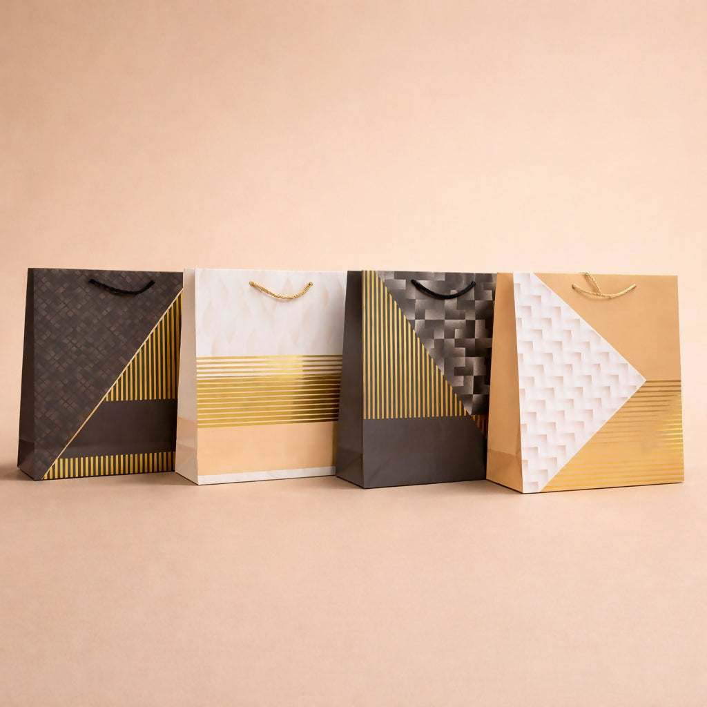Premium Gold Stripe Gift Bag with Handle Paper Carry Bag (1 PC)