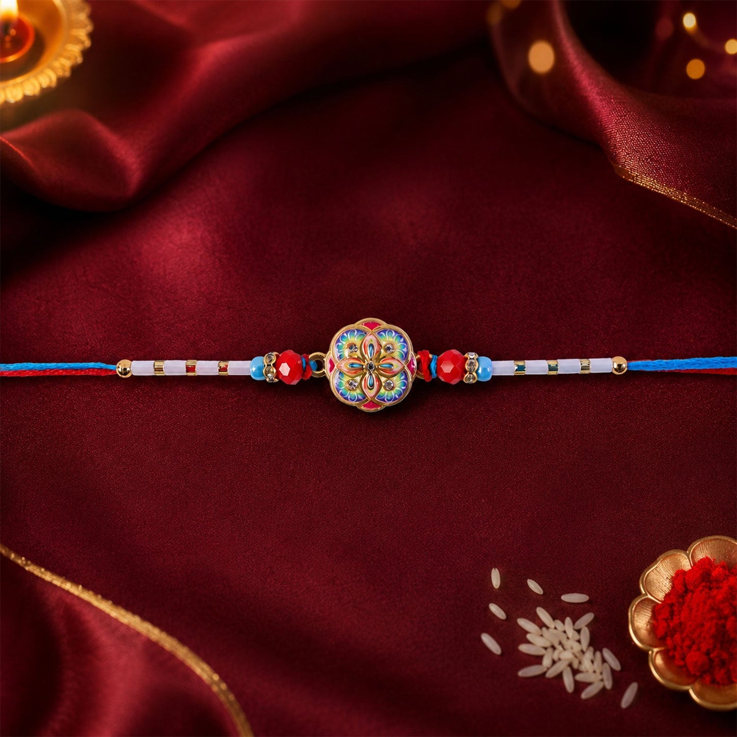 Decorative beads detail on festive rakhi