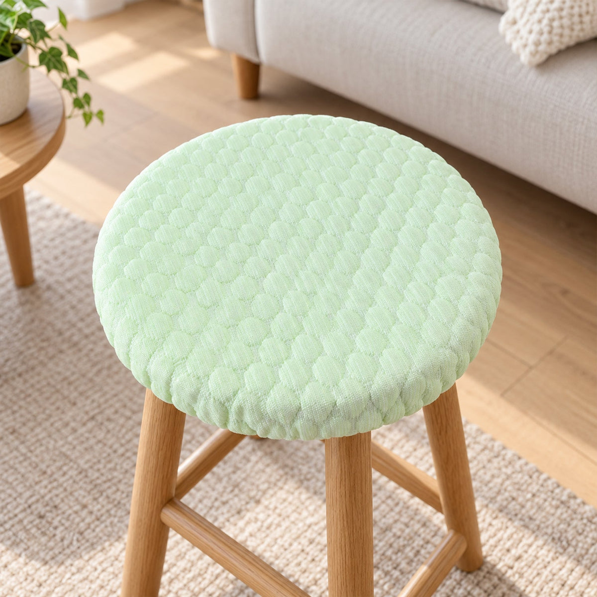 Textured Round Stool Cushion Cover with Elastic Edge (1 Pc, 26 x 26 Cm)