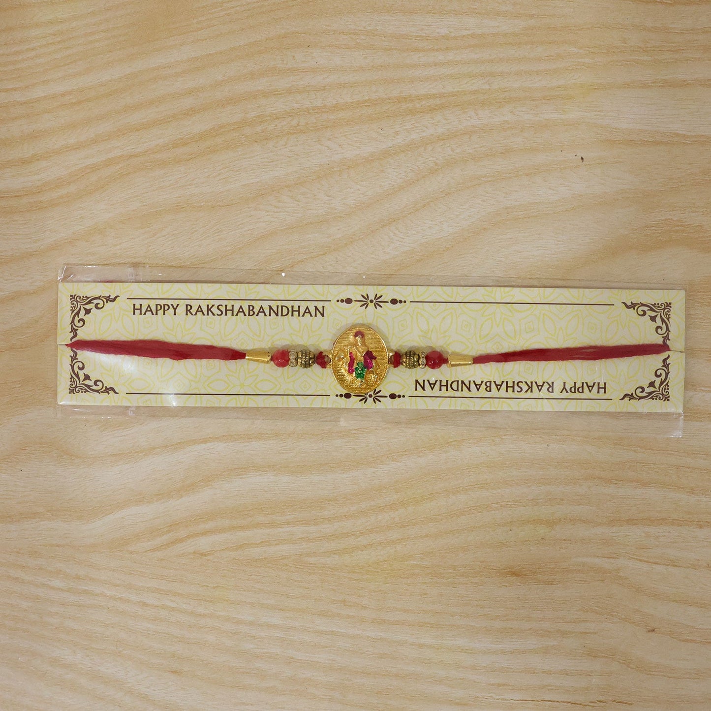 Traditional Dwarkadhish Krishna Rakhi with beads close-up