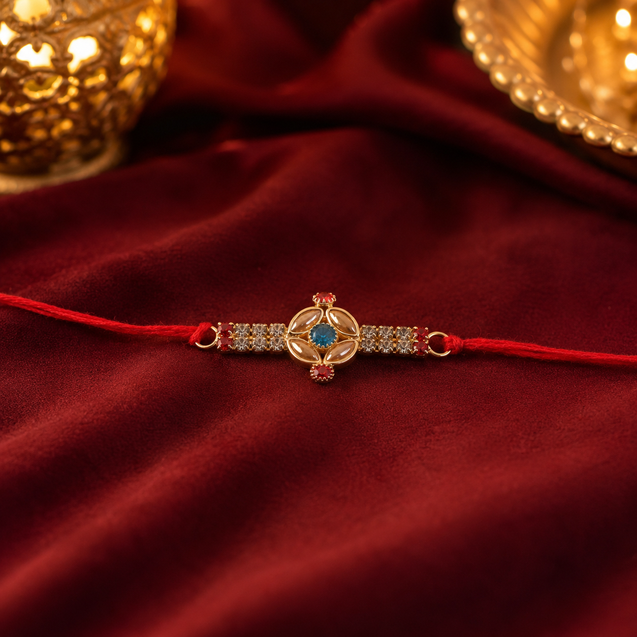 Stylish traditional rakhi featuring detailed beads and a lightweight thread