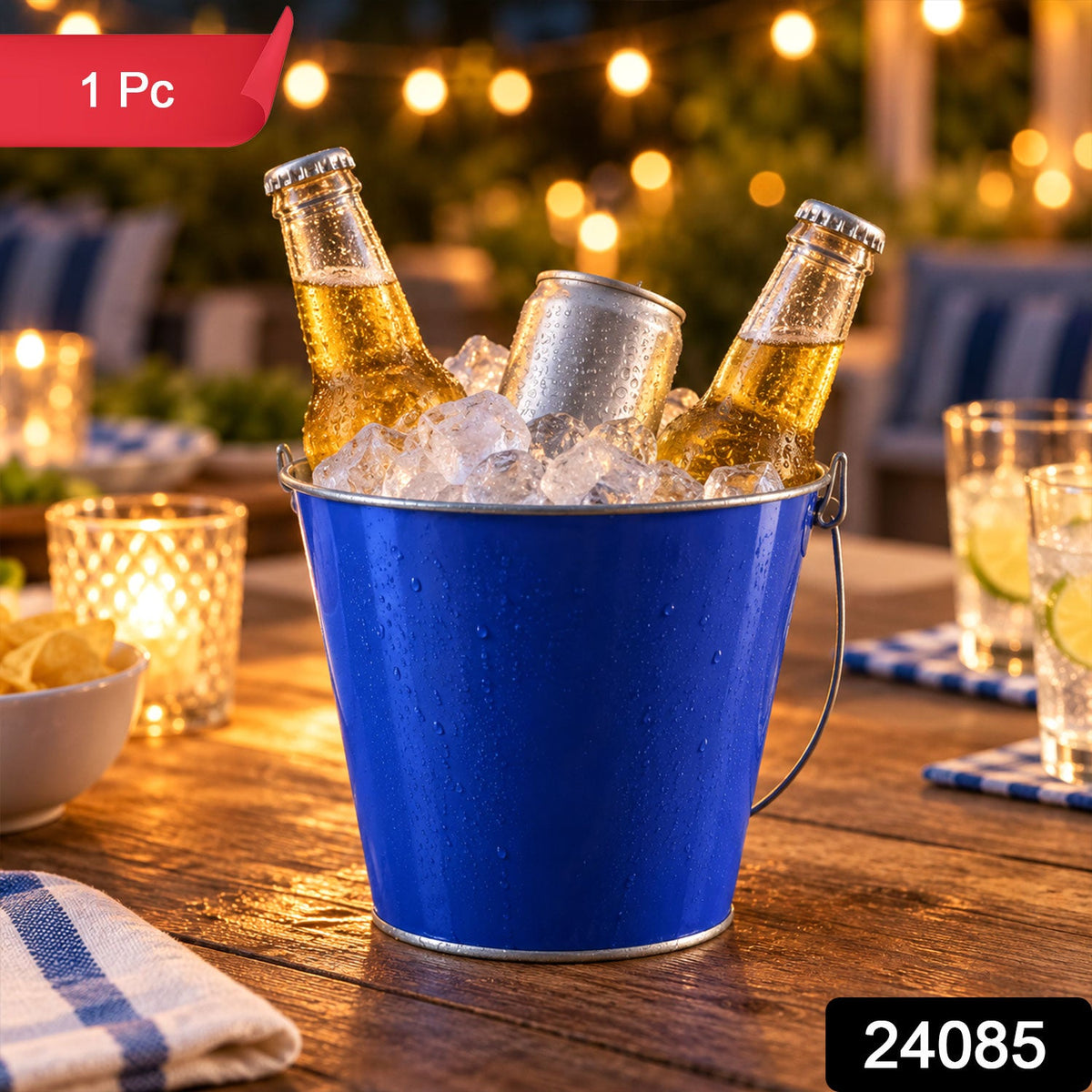 Small Metal Ice Bucket with Carry Handle for Party Decor & Storage (1 Pc)