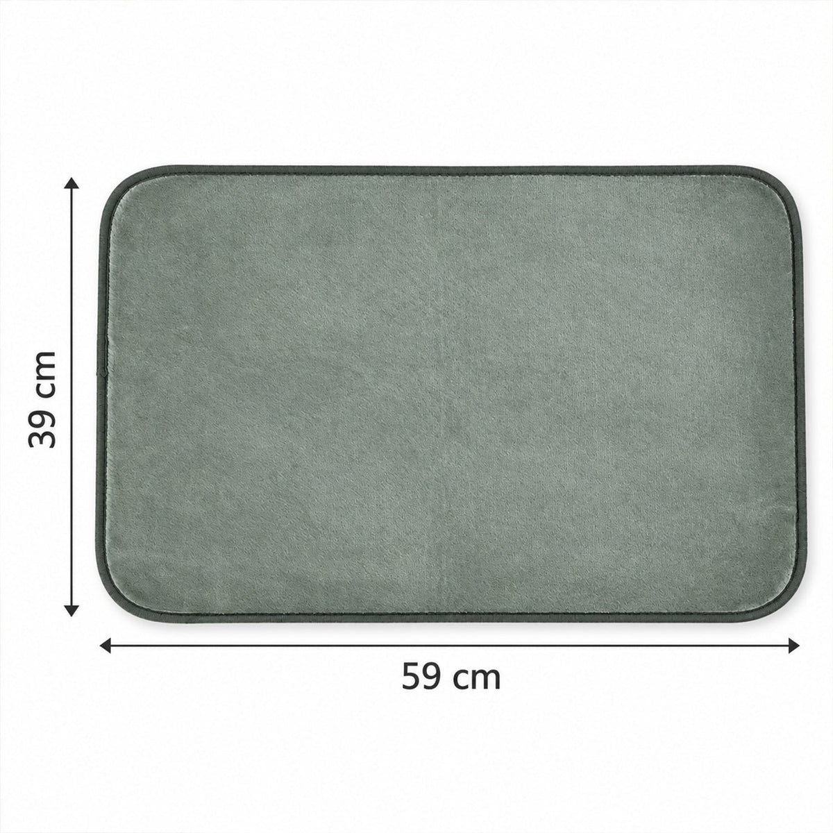 A grey rectangular mat with dimensions 59 cm by 39 cm displayed.