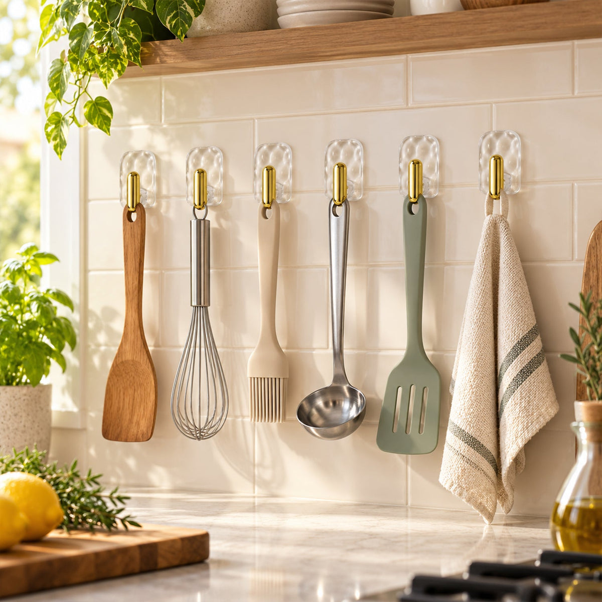 Transparent Self Adhesive Wall Hooks for Kitchen and Home Storage (6 Pc)