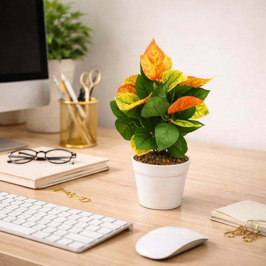 Artificial Decorative Leaf Plant with Pot for Home & Office Table DÃ©cor