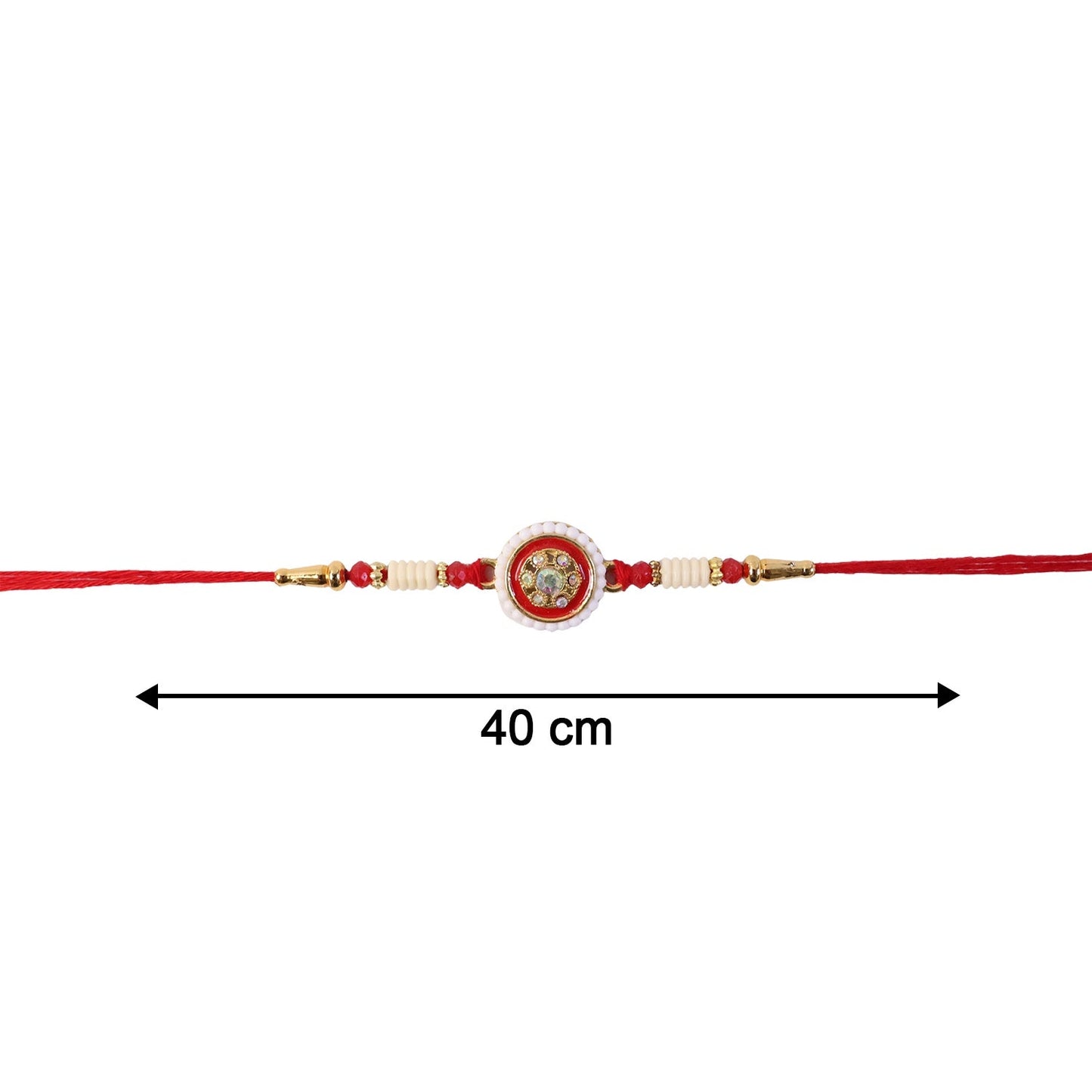 Festive red Rakhi with intricate centerpiece for brother or sister