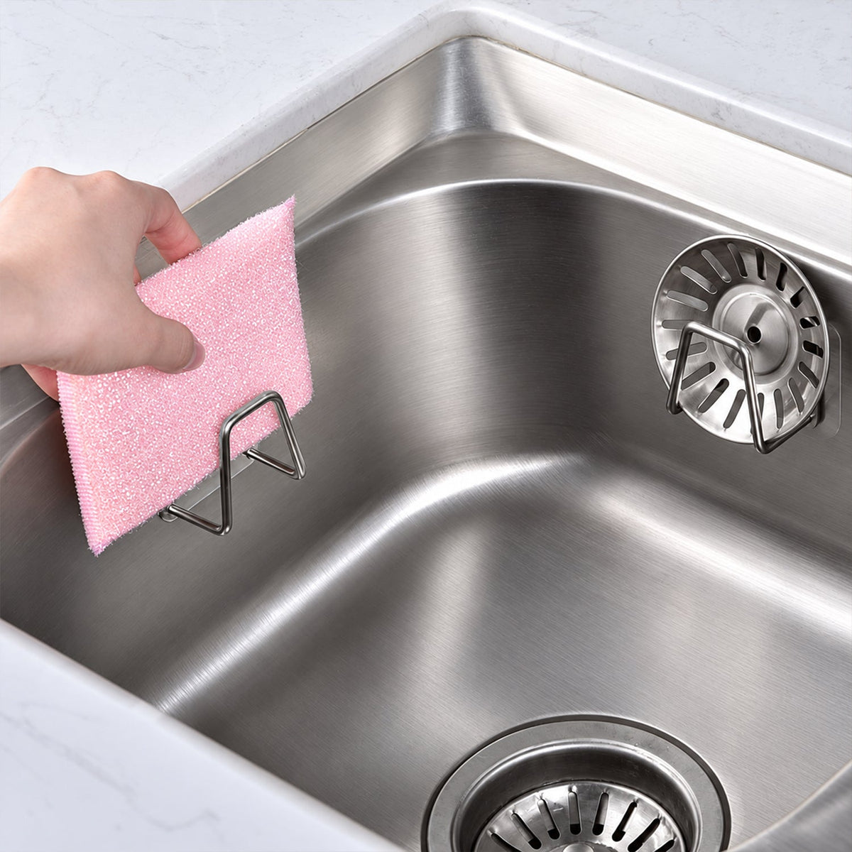 Self Adhesive Steel Sink Sponge Holder Hooks for Kitchen Scrubbers (2 Pc)