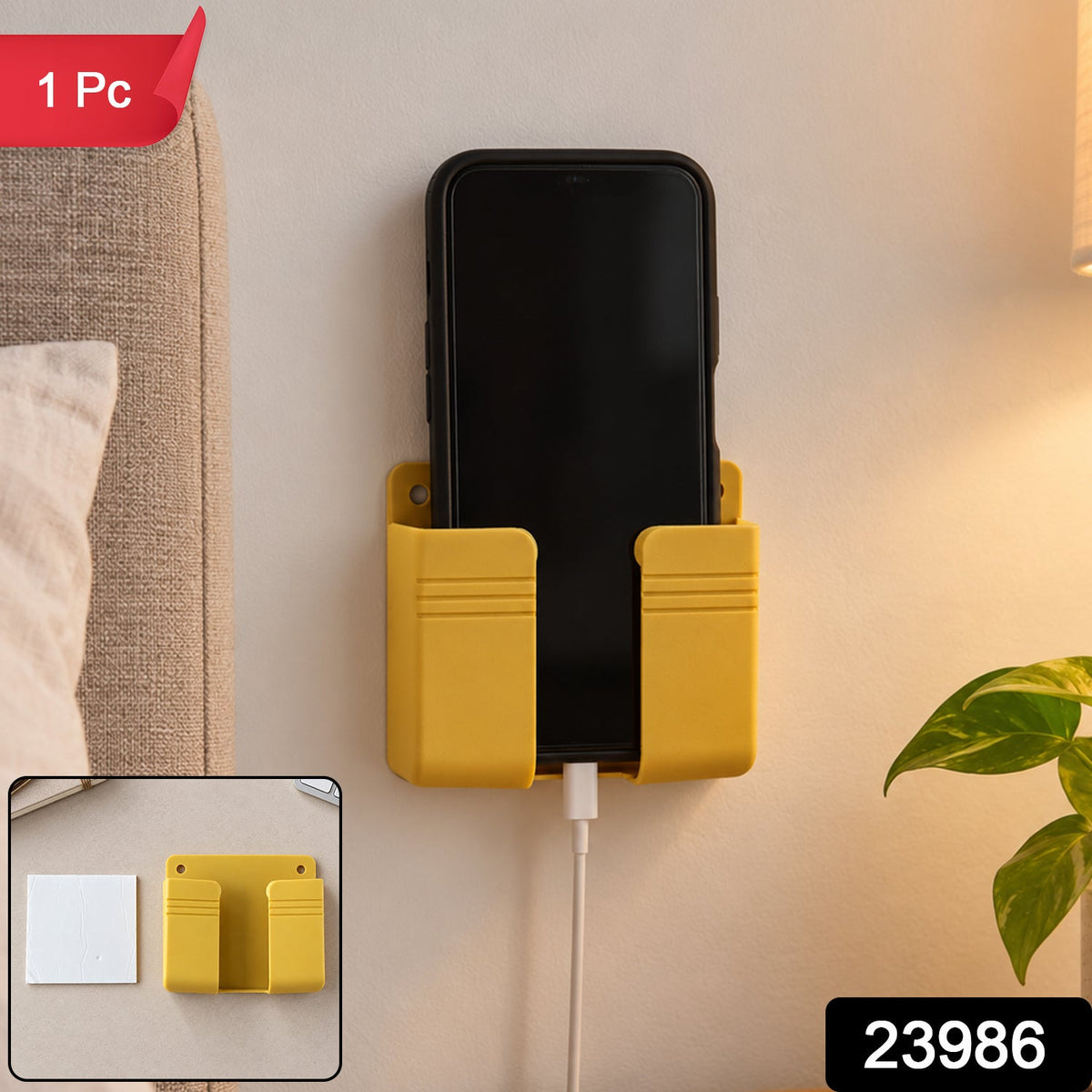 Adhesive Wall Mobile Phone Holder Stand with Charging Cable Opening (1 Pc)